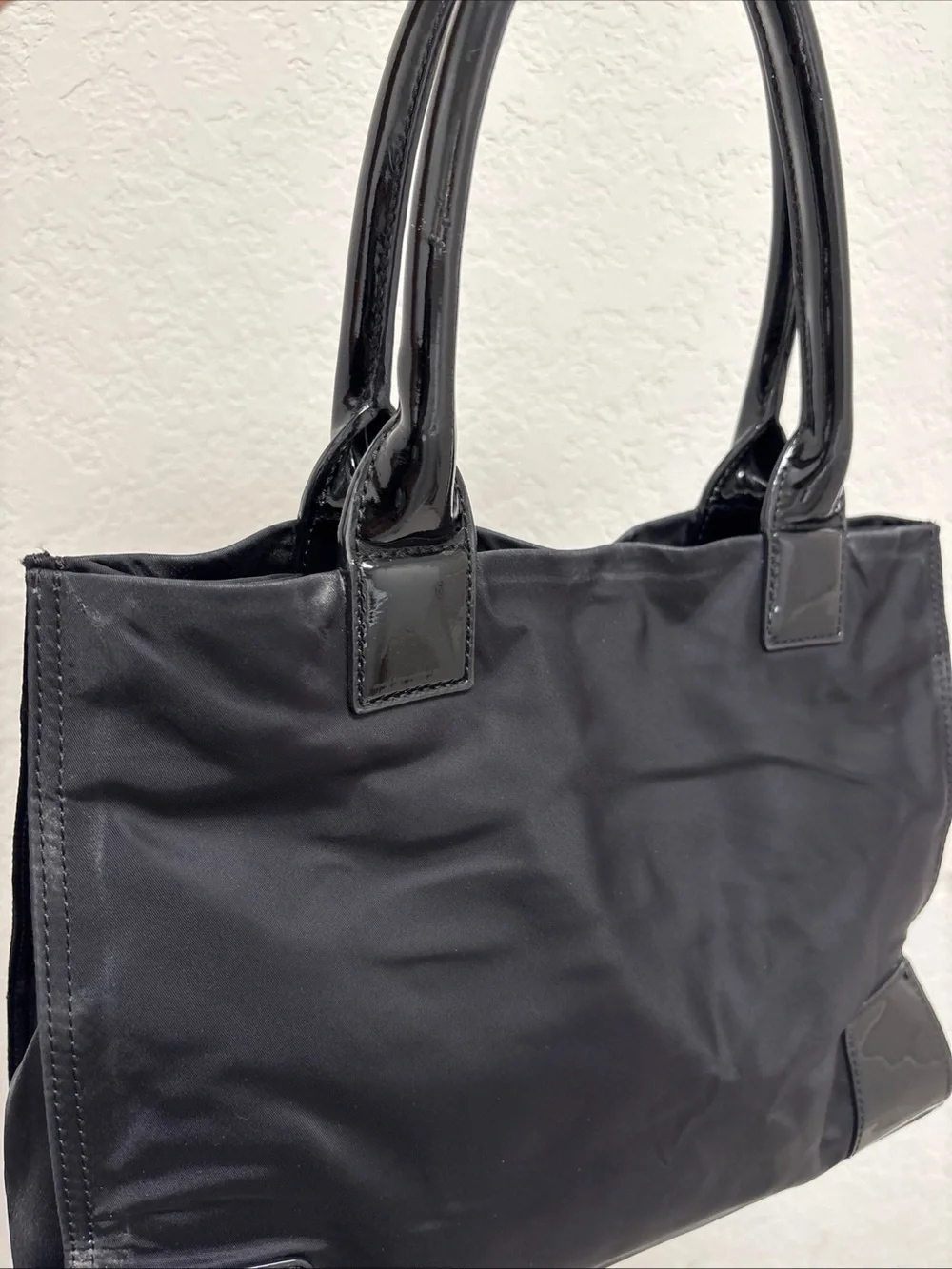 Tory Burch Black Patent Trim Nylon Tote